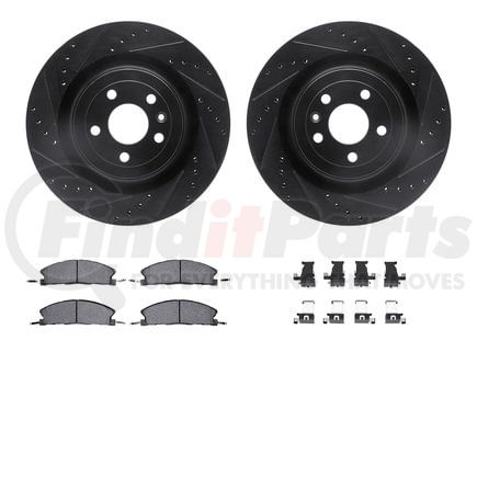 8512-54213 by DYNAMIC FRICTION COMPANY - Brake Rotor - Drilled & Slotted - Black w/5000 Brake Pads & HW Kit