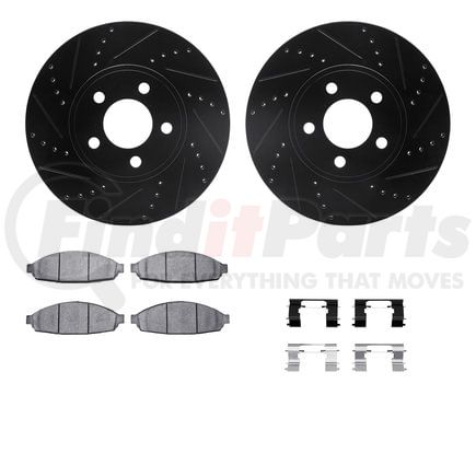 8512-56015 by DYNAMIC FRICTION COMPANY - Rotors-Drilled & Slotted-Black w/ 5000 Advanced Brake Pads Incl Hdw