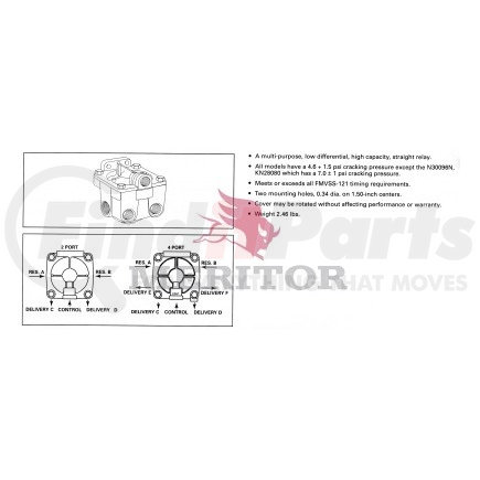 RKN28080 by MERITOR - Air Brake Relay Valve - (2) Supply and (4) Delivery Port, with Integral Bracket