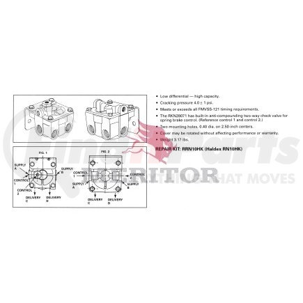 RKN28140 by MERITOR - Air Brake Relay Valve - (2) Supply and (2) Delivery Port, 1 Control Line