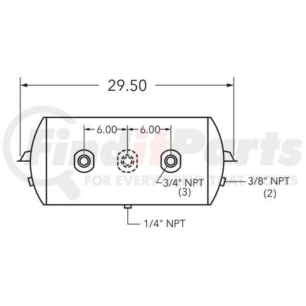 461022 by TRAMEC SLOAN - Air Tank, 12 Diameter, 3/4 (3) Main Port, 3/8 End Port, 12.34 Gal