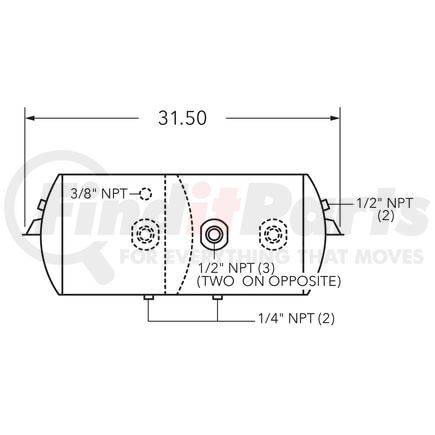 461036 by TRAMEC SLOAN - Air Tank, 12 Diameter, 1/2 (3) Main Port, 1/2 End Port, 19.05 Gal