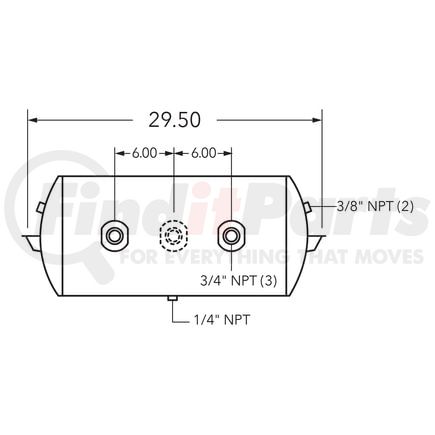 461051 by TRAMEC SLOAN - Air Tank, 12" Diameter, 3/4" (3) Main Ports, 3/8" End Port, 12.34 Gal