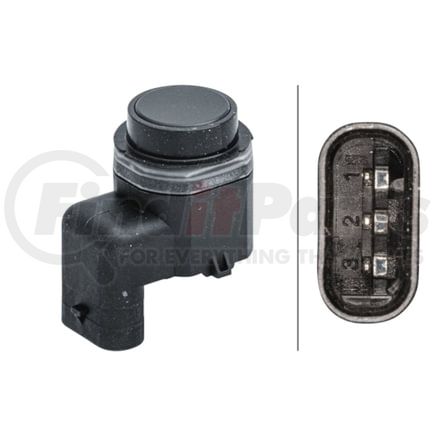 358141621 by HELLA - Sensor, parking assist - angled - 3-pin connector - Plugged - Paintable