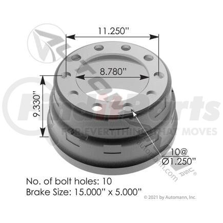 151.5504BA by AUTOMANN - Brake Drum - 15 in. x 5 in., 10 Bolt Holes