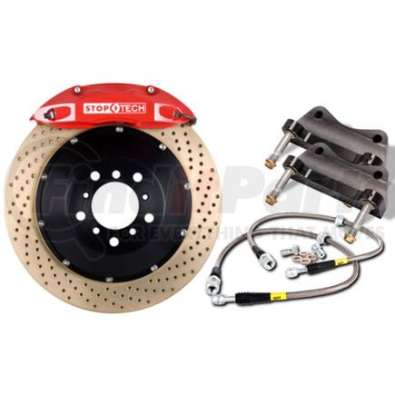 83.333.4600.74 by STOPTECH - Big Brake Kit, Red Caliper, Drilled Two-Piece Rotor, Rear
