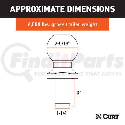 40076 by CURT MANUFACTURING - 2-5/16in. Trailer Ball (1-1/4in. x 3in. Shank; 6;000 lbs.; Chrome; Packaged)