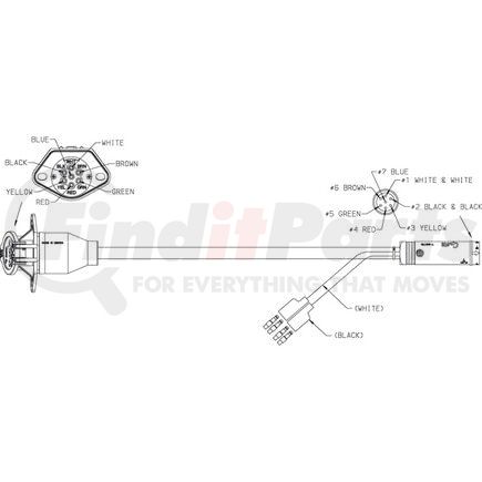 016608E9 by GROTE - UBS 7-Conductor-Receptacle Main Harness, 24", w/ Drop