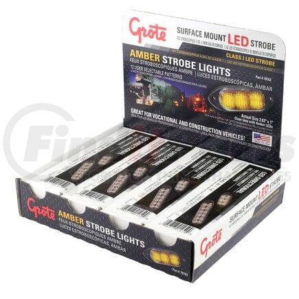 781631 by GROTE - LED Directional Warning Lights, Surface Mount, 3-Diode, Class I, Amber 4-Pack