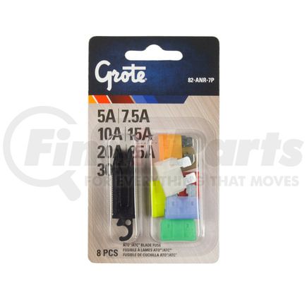 82ANR7P by GROTE - Fuse & Circuit Protection Assortment kits, Puller 8 Pack (5A, 7.5A, 10A, 15A, 20A, 25A, 30A)