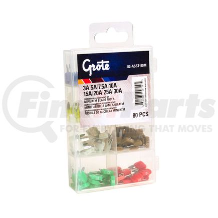 82ASST80M by GROTE - Miniature Blade Fuse Assortment, 80 Pk