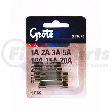 82FSA9G by GROTE - Glass Fuse; Agc Asortment, 9 Pk