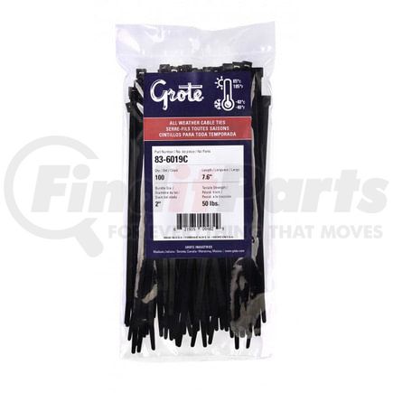 836025C by GROTE - Standard Tie, All Weather, Black, 14.6", 50 Lb, Pk 100