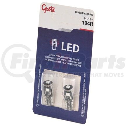 949124 by GROTE - Red LED Replacement Bulbs, T10, pair pack, red