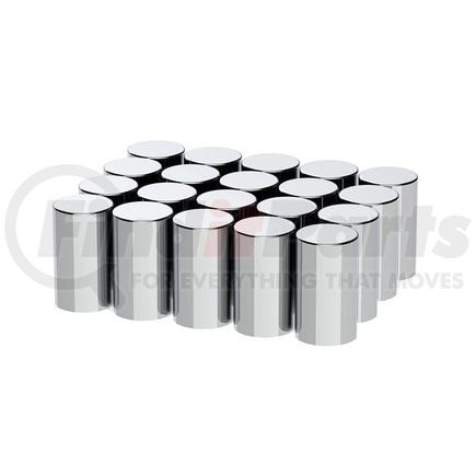 10013 by UNITED PACIFIC - Wheel Lug Nut Cover Set - 33mm x 1-1/2", Chrome, Plastic, Cylinder, Thread-On