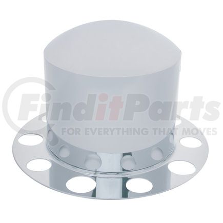 10210 by UNITED PACIFIC - Axle Hub Cover - 2 Piece Kit, Chrome, Dome, 10 Holes for 1-1/2" Lug Nuts, for Rear Steel Wheel