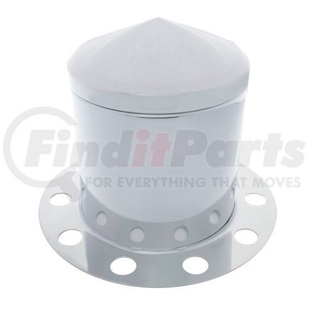 10226 by UNITED PACIFIC - Axle Hub Cover - Rear, Chrome, Pointed, with 33mm Nut Cover, Steel/Aluminum Wheel