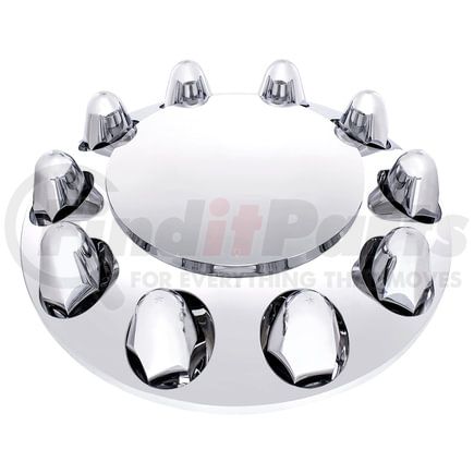 10347 by UNITED PACIFIC - Axle Hub Cover - Front, Chrome, with Dome Cap and 1-1/2" Nut Covers - Push-On