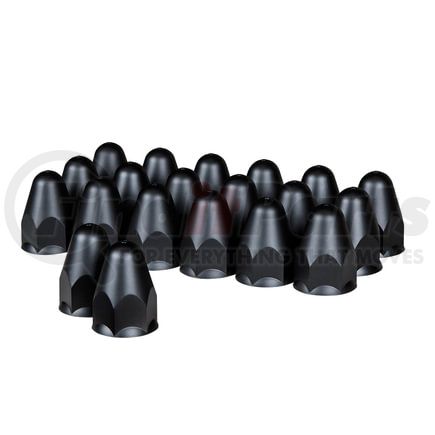 10361 by UNITED PACIFIC - Wheel Lug Nut Cover Set - 20 Pieces, 1-1/2" x 2-3/4", Matte Black, Plastic Bullet, Push-On