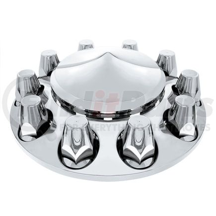 10363 by UNITED PACIFIC - Axle Hub Cover - Front, Chrome, ABS Plastic, Pointed, 10 Lug Nuts, with 33mm Nut Size