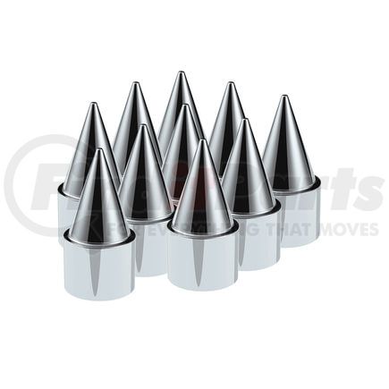 10779 by UNITED PACIFIC - Wheel Lug Nut Cover Set - 1.5" x 4 1/4", Chrome, Plastic, Stiletto, Push-On Style