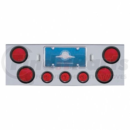 21435 by UNITED PACIFIC - Tail Light Panel - Chrome, Rear Center, with Four 4" Lights & Three 2.5" Lights & Grommets