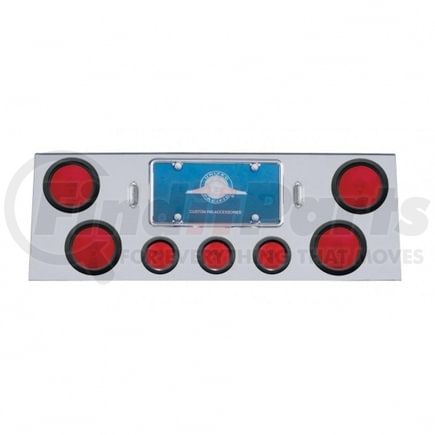 21612 by UNITED PACIFIC - Tail Light Panel - Stainless Steel, Rear Center, with Four 4" Lights & Three 2.5" Flat Lights & Grommets