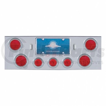 21613 by UNITED PACIFIC - Tail Light Panel - Chrome, Rear Center, with Four 4" Lights & Three 2.5" Lights & Visors