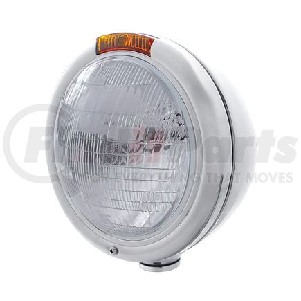 30373 by UNITED PACIFIC - Headlight - RH/LH, 7", Round, Polished Housing, 6014 Bulb, with Incandescent Amber Turn Signal Light