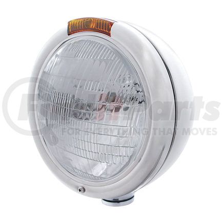 30408 by UNITED PACIFIC - Headlight - RH/LH, 7", Round, Chrome Housing, H6024 Bulb, with Incandescent Amber Turn Signal Light