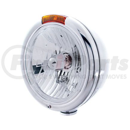 30415 by UNITED PACIFIC - Headlight - RH/LH, 7", Round, Polished Housing, Crystal H4 Bulb, with Incandescent Amber Turn Signal Light