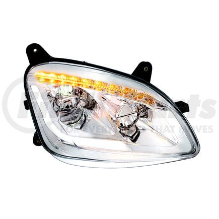 35916 by UNITED PACIFIC - Headlight - R/H, LED, Chrome Inner Housing, Sequential Turn Signal Light