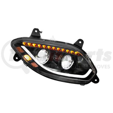 36069 by UNITED PACIFIC - Headlight Assembly - Passenger Side, Black, LED, For 2018-2024 International LT Truck