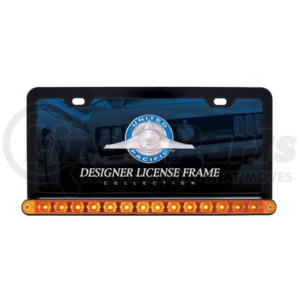 36472 by UNITED PACIFIC - License Plate Frame - Black, with 14 LED 12" Light Bar, Amber LED/Amber Lens