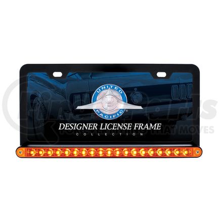 36476 by UNITED PACIFIC - License Plate Frame - Black, with 19 LED 12" Reflector Light Bar, Amber LED/Amber Lens