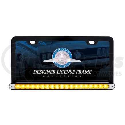 36478 by UNITED PACIFIC - License Plate Frame - Black, with 19 LED 12" Reflector Light Bar, Amber LED/Clear Lens