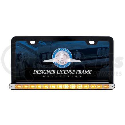 36474 by UNITED PACIFIC - License Plate Frame - Black, with 14 LED 12" Light Bar, Amber LED/Clear Lens