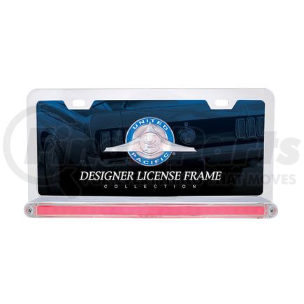 36498 by UNITED PACIFIC - License Plate Frame - Chrome, with 24 LED 12" "Glo" Light Bar, Red LED/Clear Lens