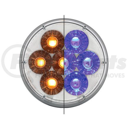 36531 by UNITED PACIFIC - Turn Signal Light - 14 LED 4" Double Fury Dual Color, Amber & Blue LED/Clear Lens