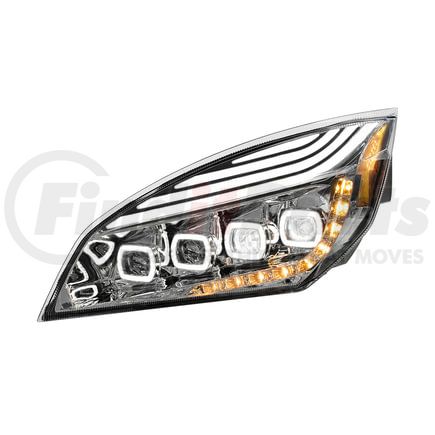 36724 by UNITED PACIFIC - Headlight Assembly - Driver Side, Chrome, Quad-LED, with DRL and Sequential Signal