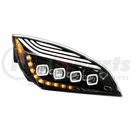 36727 by UNITED PACIFIC - Headlight - Right Side, Black, Quad LED, with Driving Light and Sequential Light