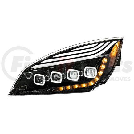 36726 by UNITED PACIFIC - Headlight - Left Side, Black, Quad LED, with Driving Light and Sequential Light