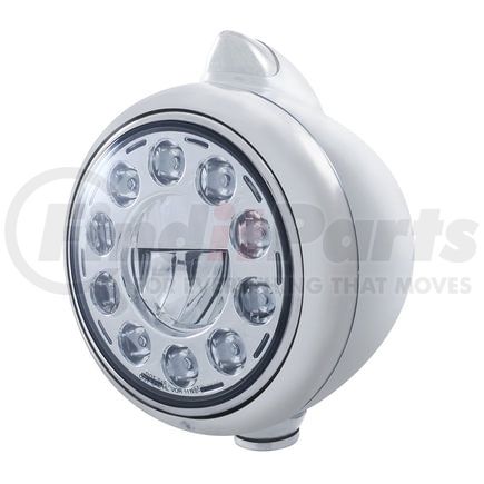 31495 by UNITED PACIFIC - Guide Headlight - 1 High Power, LED, Original Style, RH/LH, 7 in. Round, Chrome Housing, Low Beam, with Clear 5 LED Dual Mode Turn Signal Light