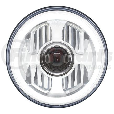 31496 by UNITED PACIFIC - Projection Headlight - RH/LH, 7" Round, Chrome Housing, High/Low Beam, with Dual Function LED Halo Ring (Amber/White)