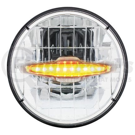 31514 by UNITED PACIFIC - Headlight - 3 High Power, LED, RH/LH, 7", Round, Chrome Housing, High/Low Beam, with 10 Amber LED Position Light