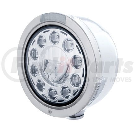 31567 by UNITED PACIFIC - Headlight - 1 High Power, LED, Half-Moon, RH/LH, 7 in. Round, Polished Housing, with Bullet Style Bezel, with Single Function 4 Amber LED Signal Light with Clear Lens