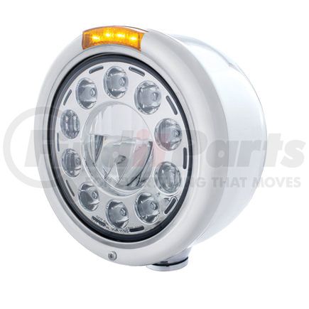 31572 by UNITED PACIFIC - Headlight - 1 High Power, LED, Half-Moon, RH/LH, 7 in. Round, Polished Housing, with Dual Function 4 Amber LED Signal Light with Amber Lens