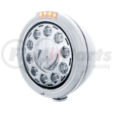 31579 by UNITED PACIFIC - Headlight - 1 High Power, LED, RH/LH, 7 in. Round, Polished Housing, with Single Function 4 Amber LED Signal Light with Clear Lens