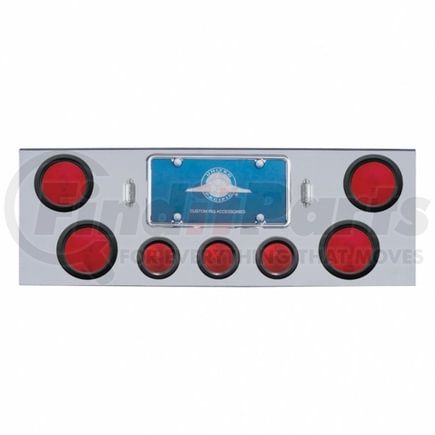 31596 by UNITED PACIFIC - Tail Light Panel - Chrome, Rear Center, with Four 4" Lights & Three 2.5" Beehive Lights & Grommets