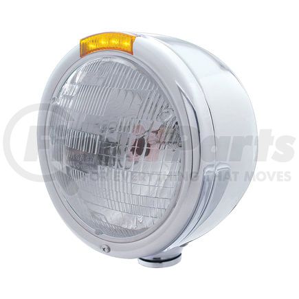 31722 by UNITED PACIFIC - Headlight - Half-Moon, RH/LH, 7", Round, Polished Housing, H6024 Bulb, with 4 Amber LED Signal Light, with Amber Lens